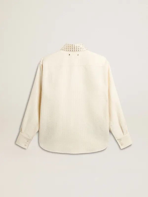 Women’s viscose and cotton blend shirt with crystal-embellished collar online