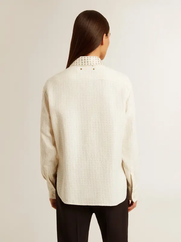 Women’s viscose and cotton blend shirt with crystal-embellished collar online