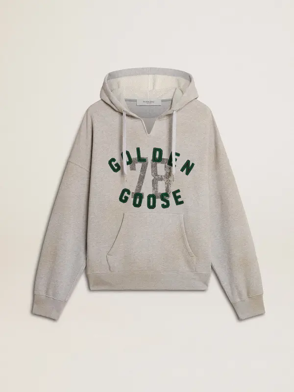 Hooded sweatshirt in worn gray with embroidered vintage logo online