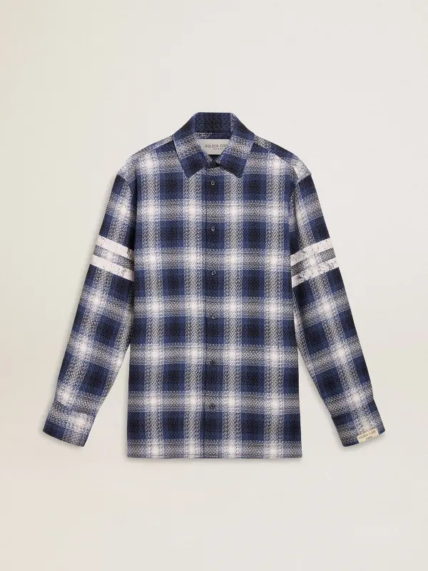 Men’s blue 3D checkered shirt with print on the back online