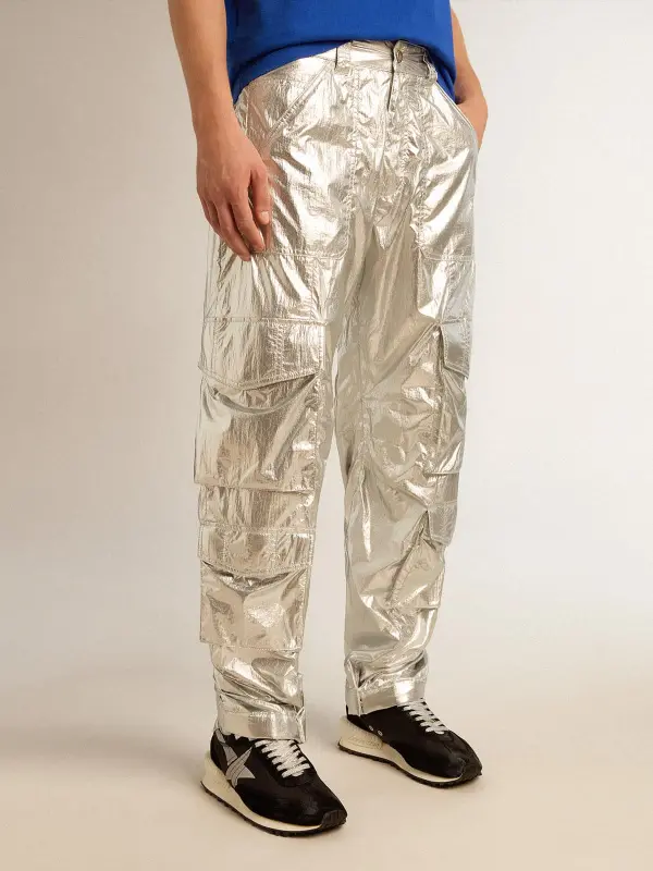 Men’s cargo pants in silver technical fabric online