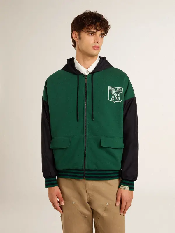 Men’s green and blue reversible hooded sweatshirt online