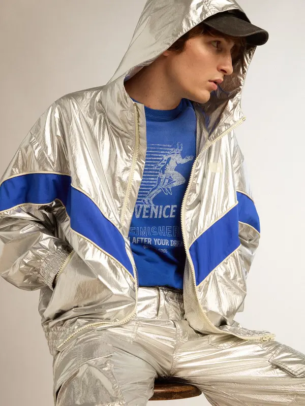 Men’s windcheater in silver technical fabric online