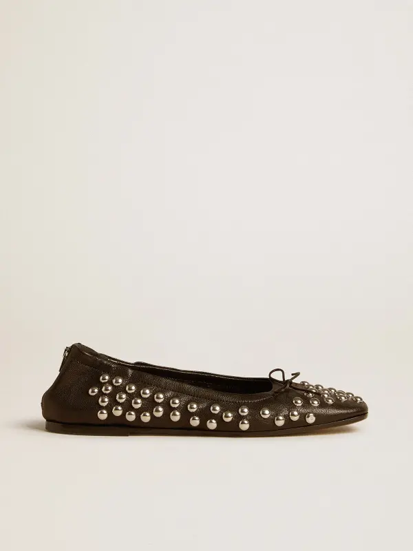 Amy ballet flats in black nappa leather with silver colored studs online