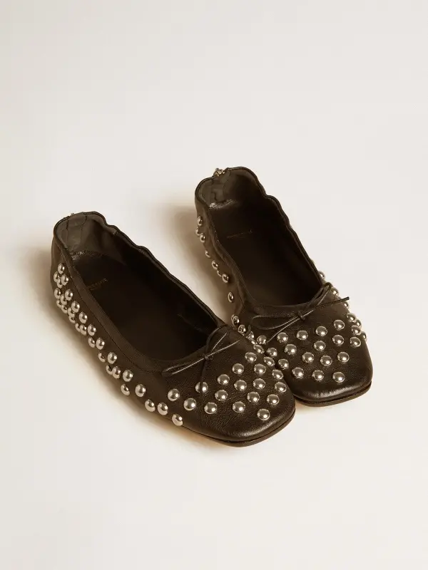 Amy ballet flats in black nappa leather with silver colored studs online