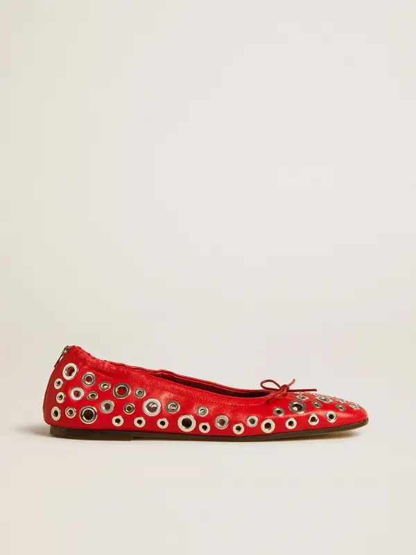 Amy ballet flats in red nappa leather with silver colored studs online