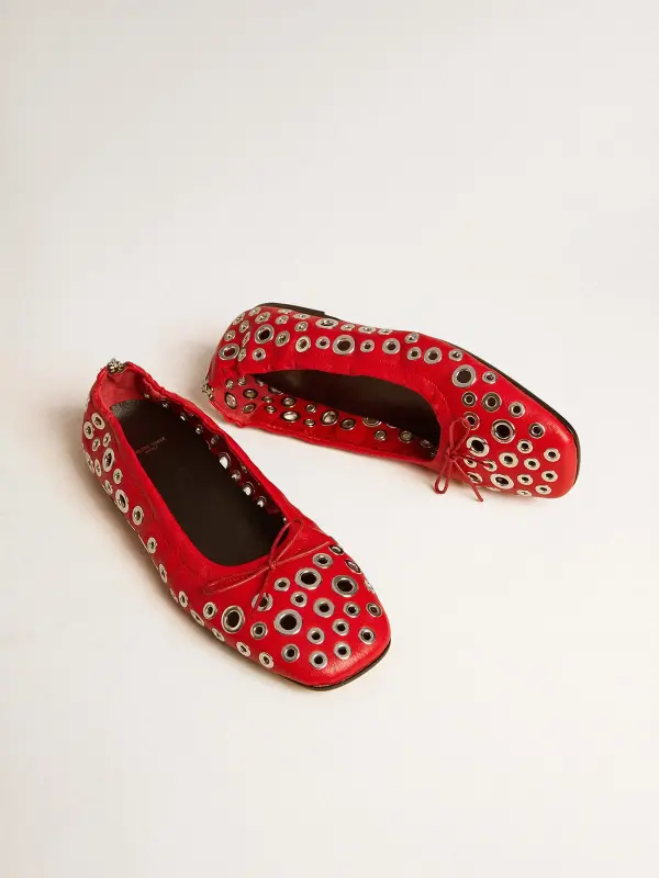 Amy ballet flats in red nappa leather with silver colored studs online