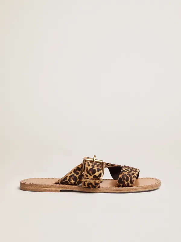 Leopard pony skin sandals for women Margaret – Golden Goose online
