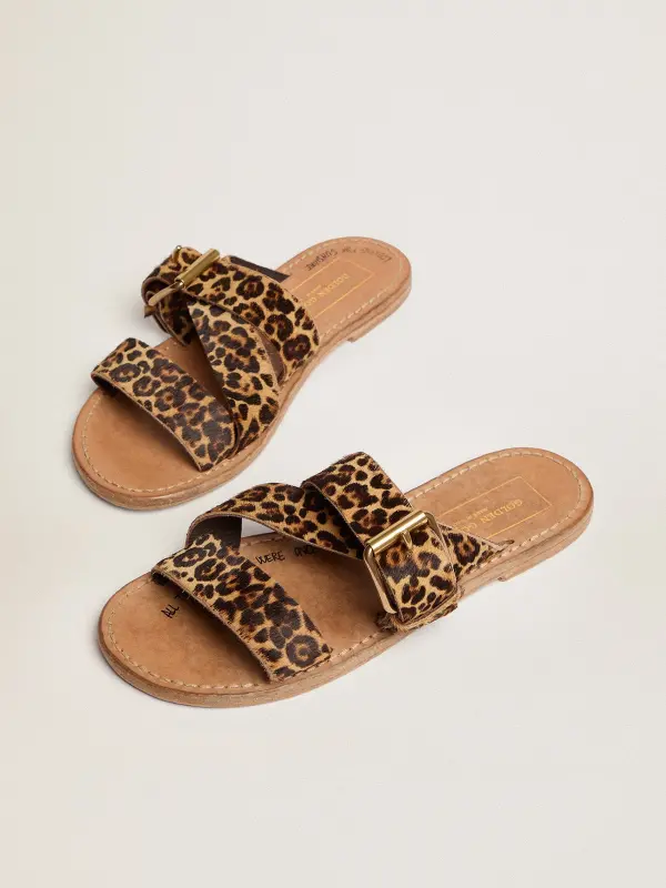 Leopard pony skin sandals for women Margaret – Golden Goose online