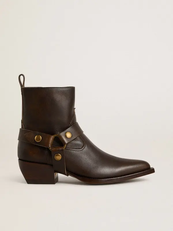 Low Debbie boots in dark brown leather with removable buckle online