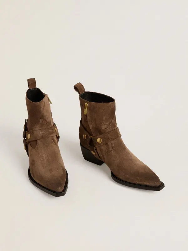 Low Debbie boots in dove-gray suede with removable buckle online