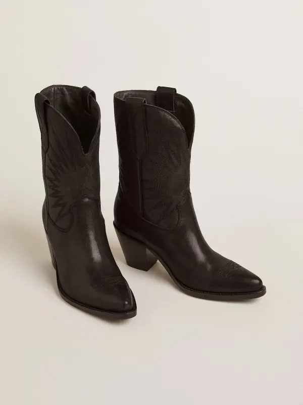 Low Wish Star boots in black leather with tone-on-tone inlay star online
