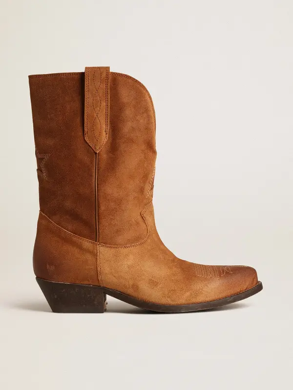 Low Wish Star boots in cognac-colored suede with inlay star online