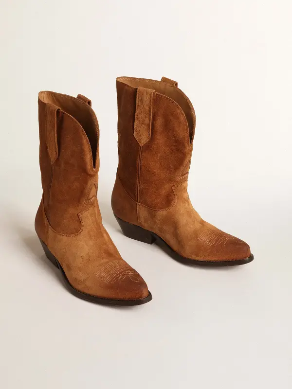 Low Wish Star boots in cognac-colored suede with inlay star online
