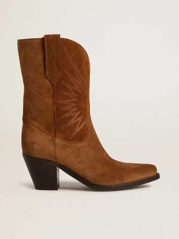 Low Wish Star boots in cognac suede with tone-on-tone embroidered star online