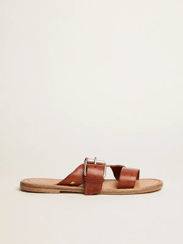 Margaret flat sandals in resin-coated leather online
