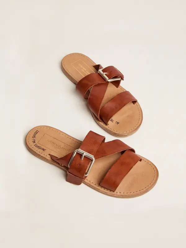 Margaret flat sandals in resin-coated leather online