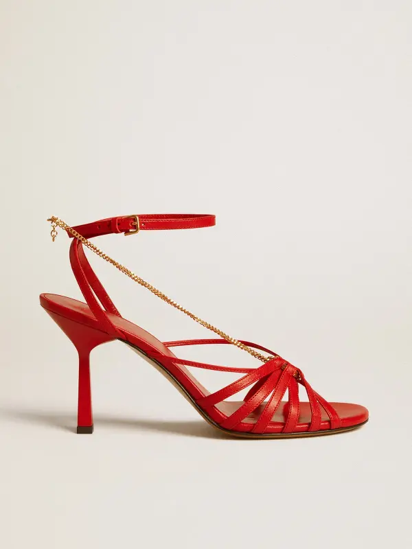 Nico high heel sandals in red nappa leather with gold chain online