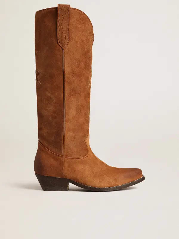 Wish Star boots in cognac suede with tone-on-tone inlay star online