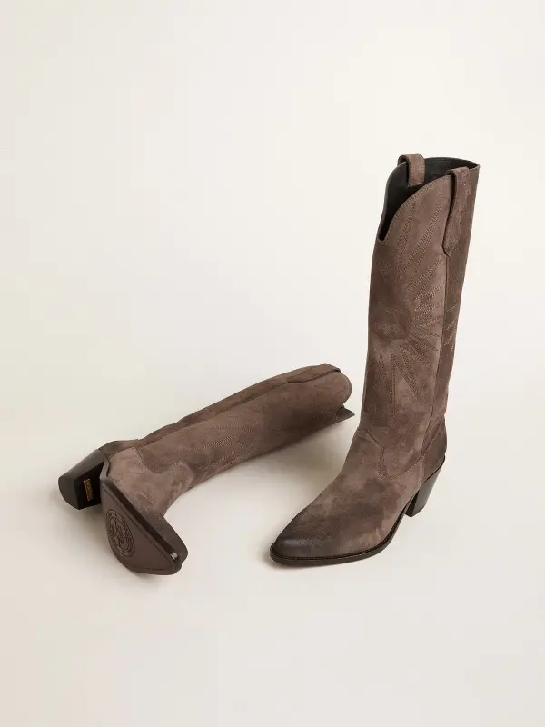 Wish Star boots in dark brown suede with tone-on-tone inlay star online