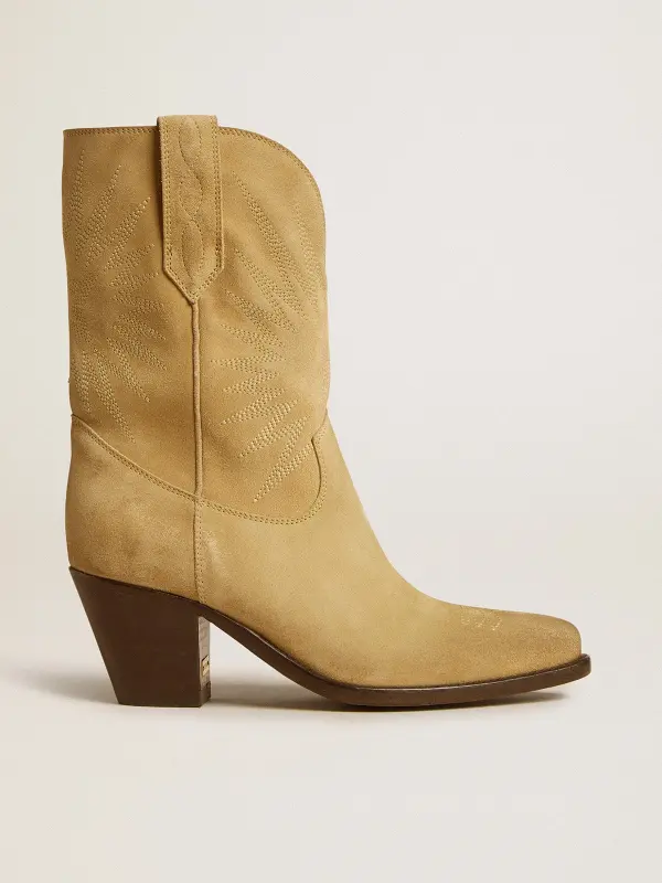 Wish Star low boots in sand-colored waxed suede with star embroidery online