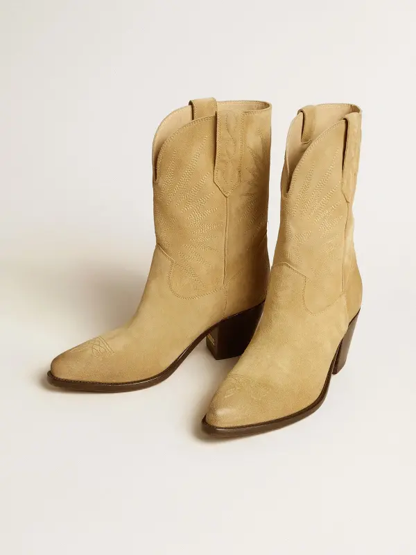Wish Star low boots in sand-colored waxed suede with star embroidery online