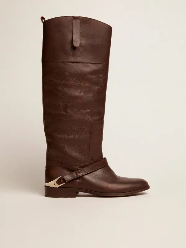 Women’s Charlie boots in dark brown leather and clamp on the heel online