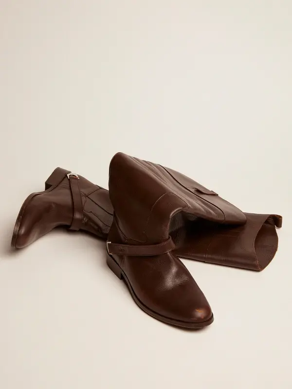 Women’s Charlie boots in dark brown leather and clamp on the heel online