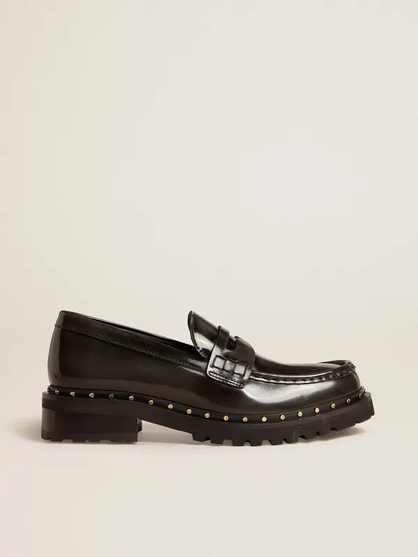 Women’s chunky loafers in studded black leather online