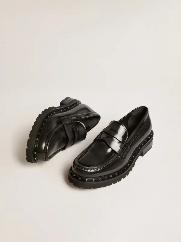 Women’s chunky loafers in studded black leather online