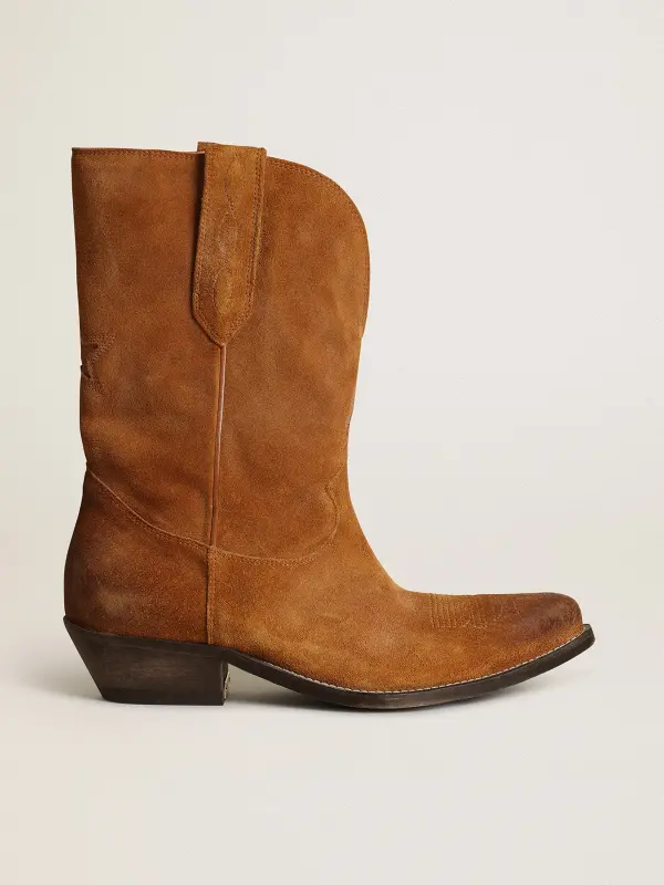 Women’s low boots in tobacco-colored suede with inlay star online