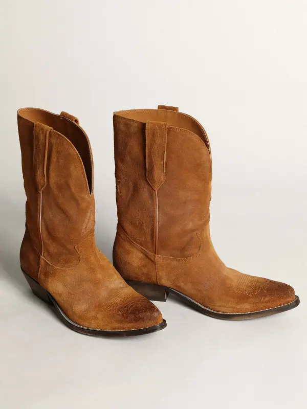 Women’s low boots in tobacco-colored suede with inlay star online
