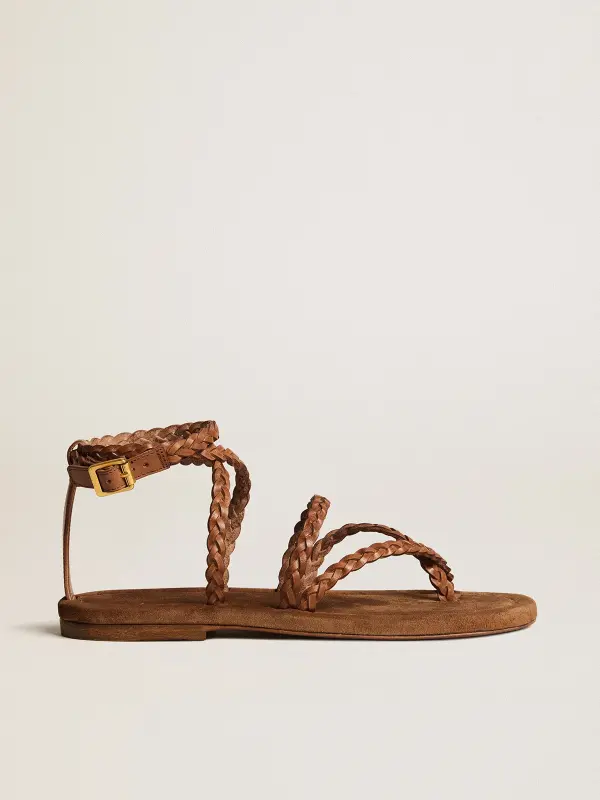 Women’s Penelope flat sandals in tobacco leather with suede sole online