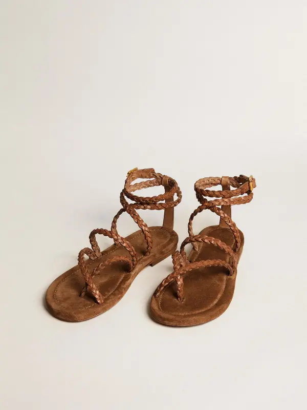 Women’s Penelope flat sandals in tobacco leather with suede sole online