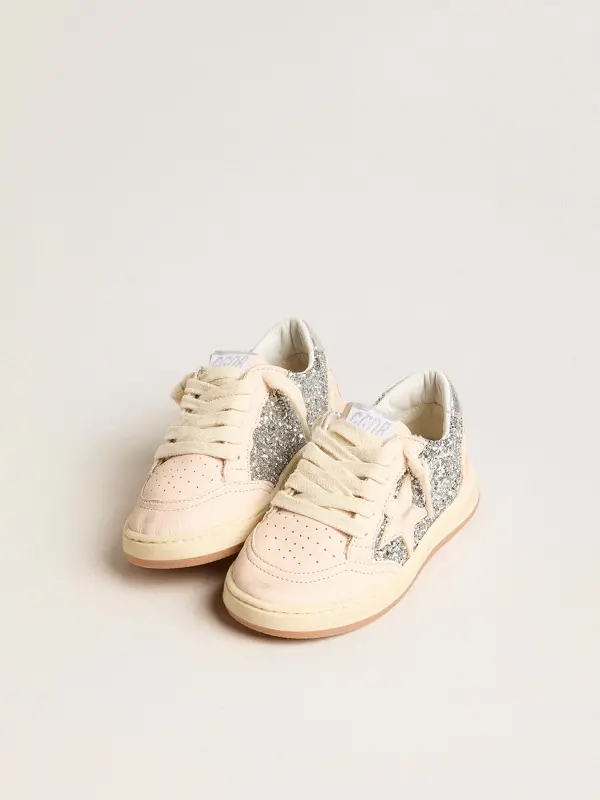 Junior Ball Star in glitter with silver metallic leather heel tab online