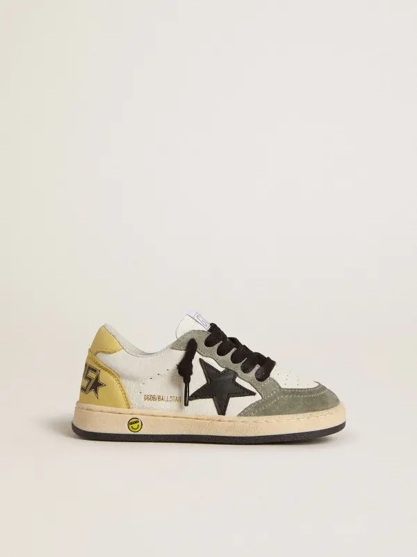 Junior Ball Star in white nappa with dark green suede inserts and black star online