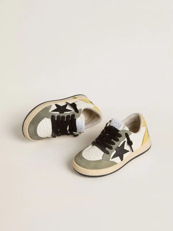 Junior Ball Star in white nappa with dark green suede inserts and black star online