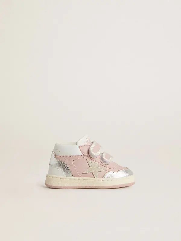 Junior June in pink leather with metallic leather inserts and suede star online