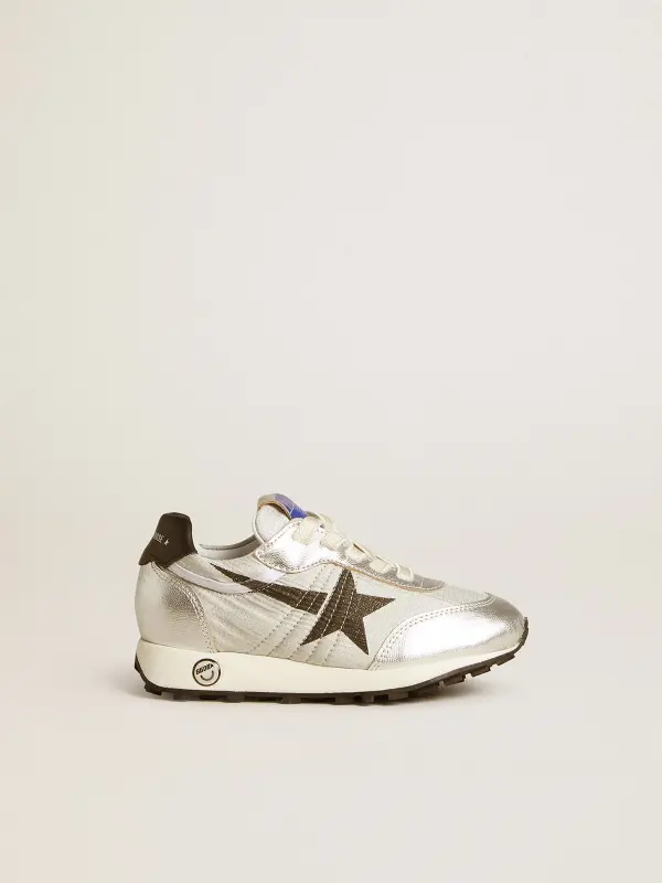 Junior Marathon in silver nylon with black star and leather heel tab online