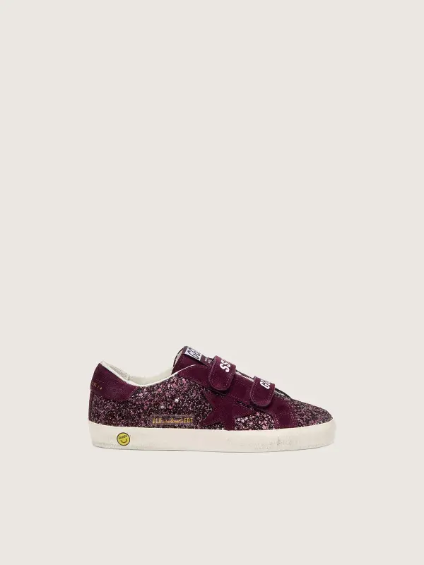 Junior Old School in burgundy glitter with burgundy suede star and heel tab online