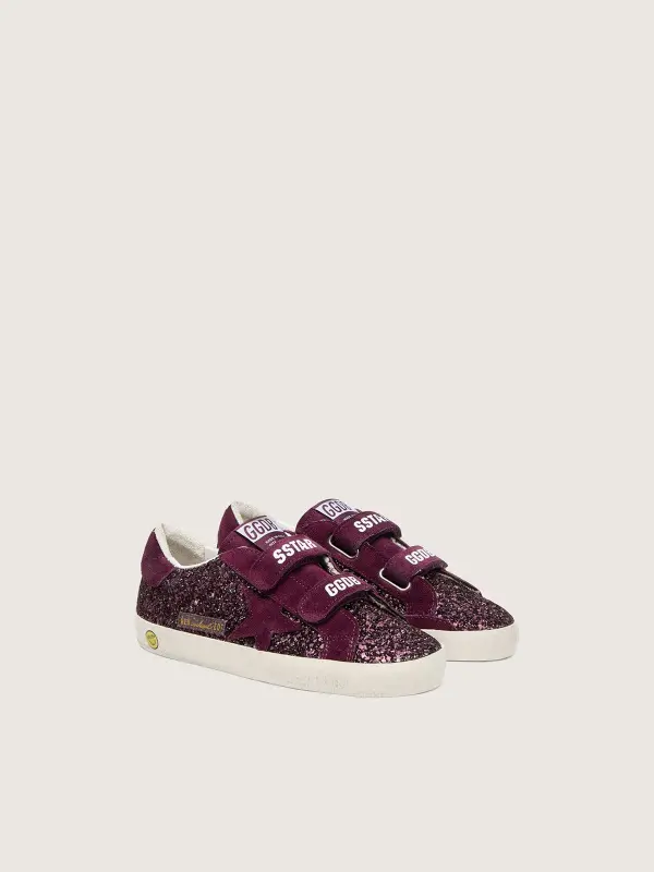 Junior Old School in burgundy glitter with burgundy suede star and heel tab online