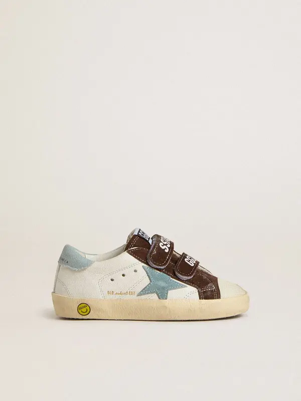 Junior Old School in nappa with light blue suede star and brown suede inserts online