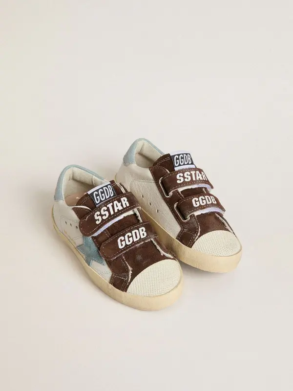 Junior Old School in nappa with light blue suede star and brown suede inserts online