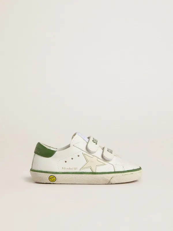 Junior Old School in white leather with green nappa heel tab and green insert online