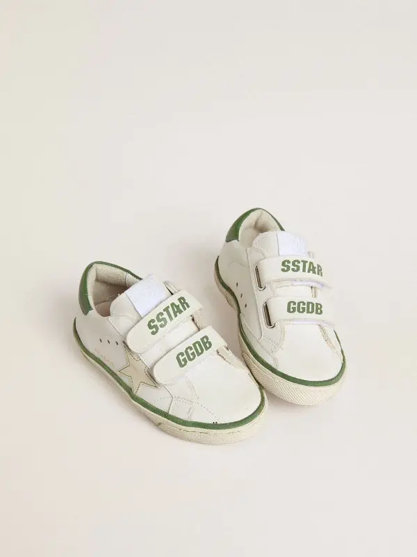 Junior Old School in white leather with green nappa heel tab and green insert online