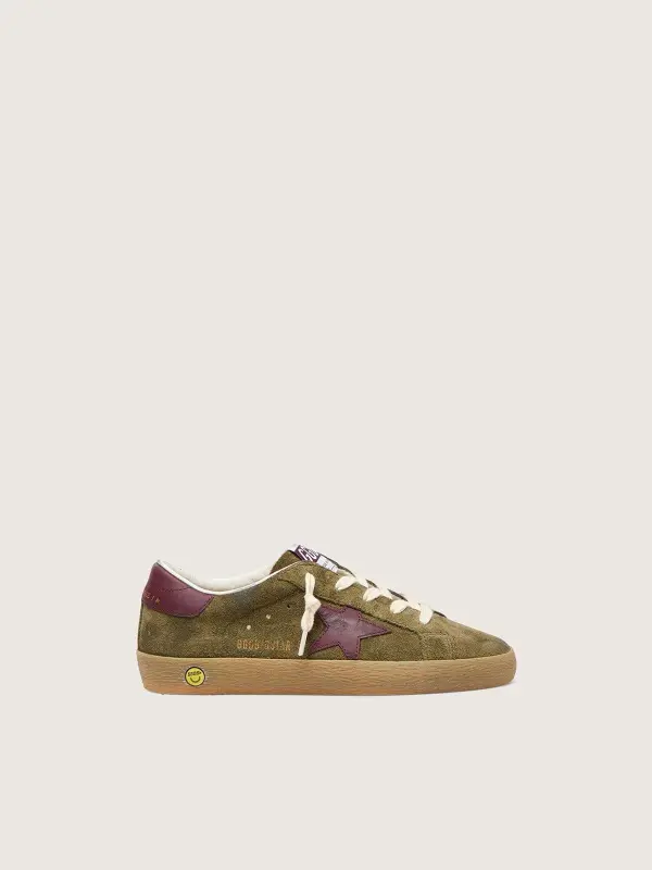 Junior Super-Star in military-green suede with burgundy leather star and heel tab online