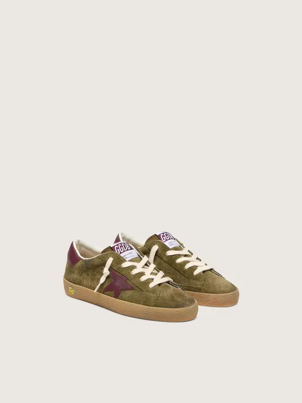 Junior Super-Star in military-green suede with burgundy leather star and heel tab online