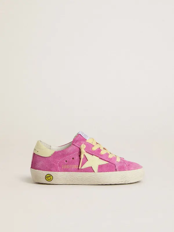 Junior Super-Star in pink suede with light yellow star and heel tab online