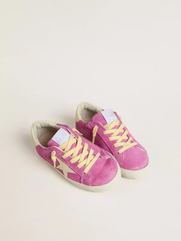 Junior Super-Star in pink suede with light yellow star and heel tab online