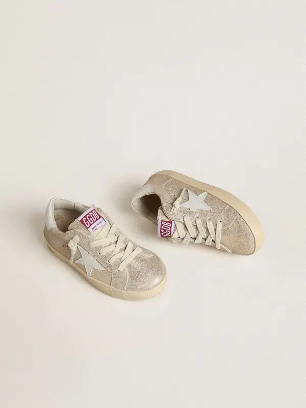 Junior Super-Star in sand-colored laminated-effect suede with white leather star online